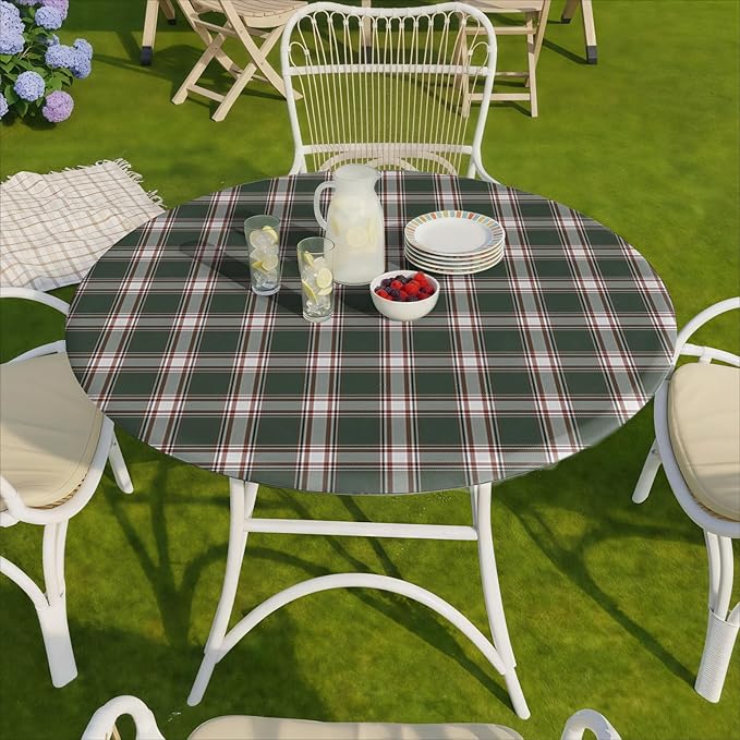Fitted Round Tablecloth Waterproof Table Cloth Vinyl Indoor Outdoor Circle Cover for 36-44" Tables Dining Kitchen Apartment Home Party Gear Gifts Summer Fall Patio Picnic Camping Essentials
