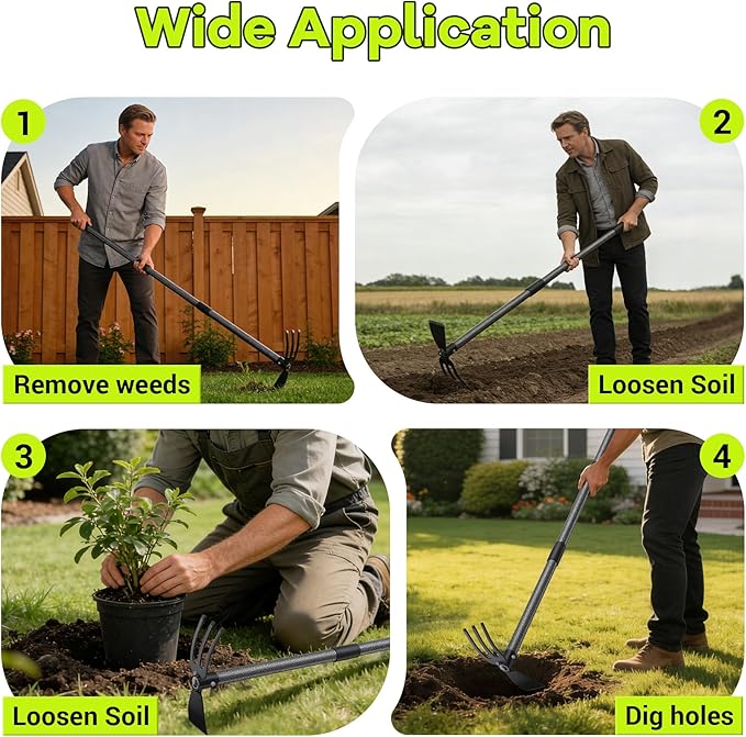 Hoe Garden Tool, 30-75 Inch Adjustable Garden Hoe Long Handle for Weeding, 2 in 1 Heavy Duty Hoe Cultivator Hand Garden Tools for Gardening Planting