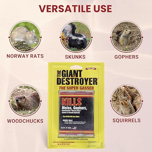 Giant Destroyer Smoke Bomb Gasser – Rodent & for Gophers, Moles, Groundhogs & Rats – 32pk (128 Tubes) + Jecudi Towel