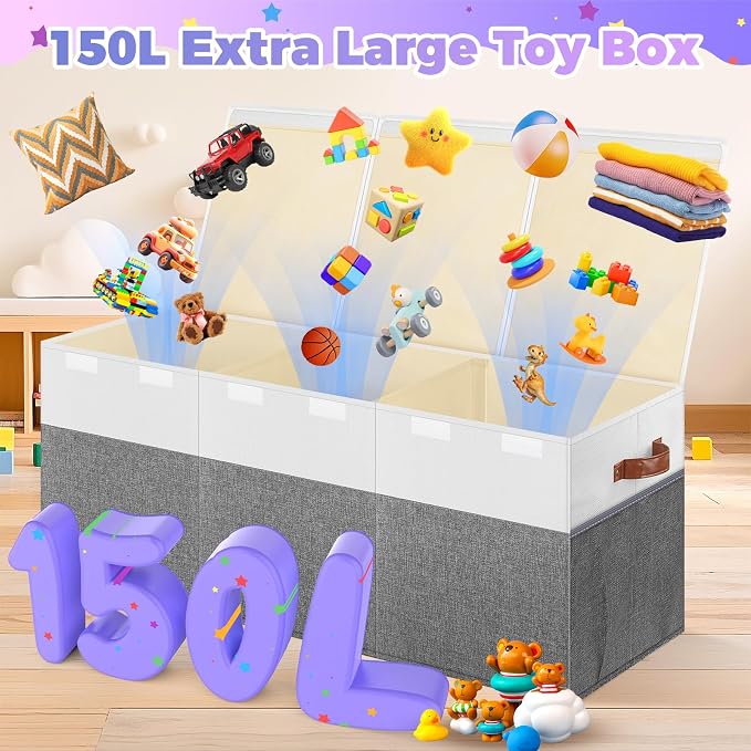 Extra Large Toy Box, Collapsible Toy Storage Chest with Lids, 40"X14"X16"