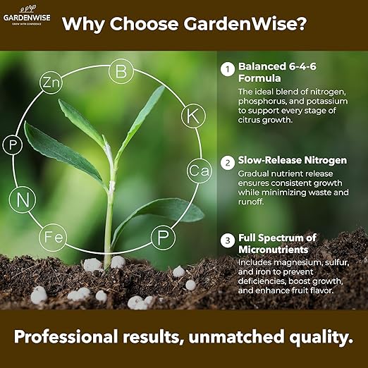 GARDENWISE Professional Citrus Fertilizer + Vital Micronutrients; Perfect Balanced NPK for All Citrus; for Indoor and Outdoor Plants; Orange, Lime, Avocado and Lemon Tree Fertilizer (20 QUARTS)