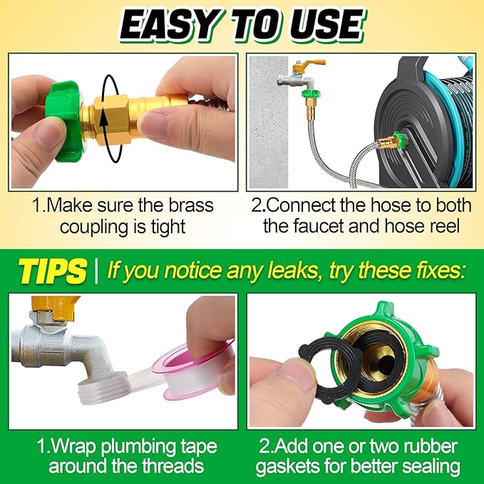 Short 2ft Garden Hose with 3/4'' Female to Female Connector - Metal Leakproof Leader Hose for Reel, Heavy Duty 304 Stainless Steel Flexible Water Pipe for Outdoor Garden Watering Car Pet Cleaning