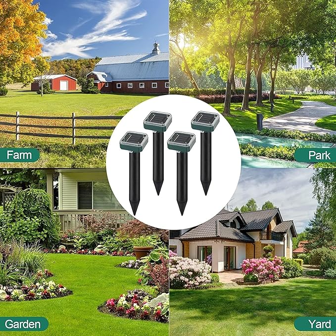 Mole Repellent Ultrasonic Solar Powered Animal Repellent for Outdoor Lawn Garden for Snakes, Moles, Gophers, Groundhogs, Voles and Other Burrowing Rodents (8 Pack)