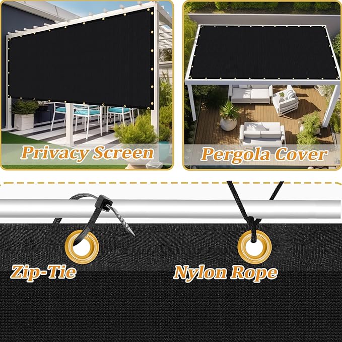Shade&Beyond Customized Size 22' X 24' Shade Cloth with Grommets, 90% UV Protection UV Protection Mesh Tarp Sun Screens for Patio GN01, Black