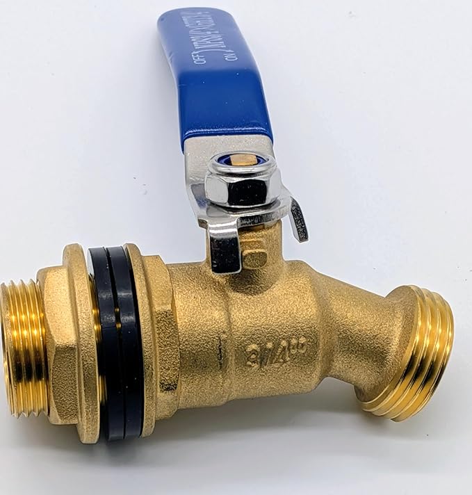 Brass Rain Barrel Spigot Valve, 3/4" NPT to 3/4" GHT Thread, Blue Handle Ball Valve for Garden Hose Connection
