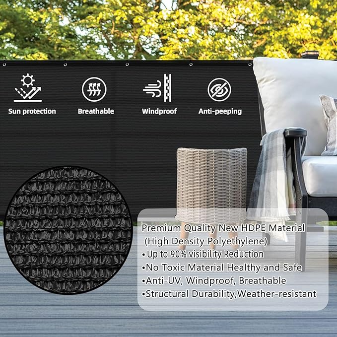 SUNLAX Custom Size 2.5'x28' Black Fence Covering Privacy Screen Windscreen with Bindings & Grommets,Heavy Duty for Commercial and Residential, 90% Blockage, Cable Zip Ties Included