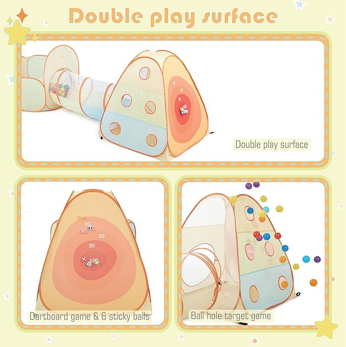 UTEX 3 in 1 Pop Up Play Tent with Tunnel, Ball Pit for Kids, Boys, Girls, Babies and Toddlers, Indoor/Outdoor Playhouse (3 in 1 with Ball Pit)