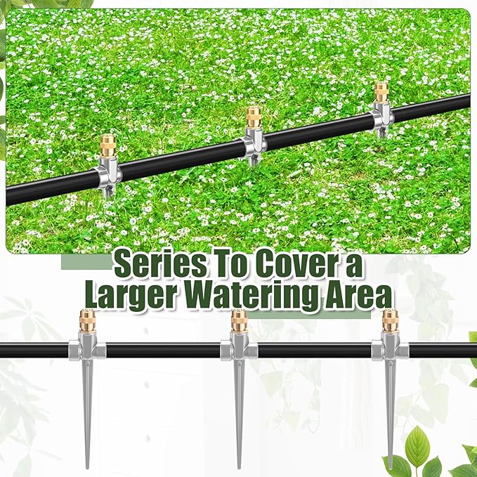 Tioncy 4 Pack Metal Lawn Sprinkler Automatic Garden Water Sprinkler on Spike Base 360 Degree Rotation with Adjustable Brass Nozzle for Lawn Garden Yard (Grey)