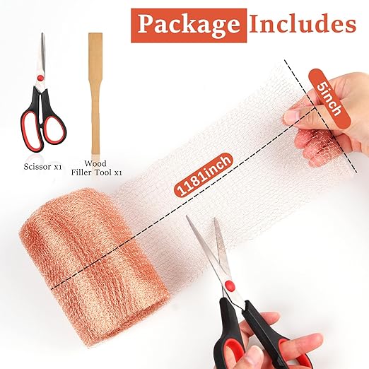 Copper Mesh Rodent Control, 5 in x 100 ft Proof Wire Screen Roll for Mice Rat Rodent, Bat & Snail, DIY Blocker Weep Hole Filler & Wool Mouse Trap