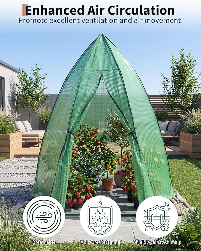 Garvee Mini Greenhouse, 54"x54"x71" Small Greenhouse for Outdoors, PE Cover with Roll-Up Zipper Door and Mesh Window, Portable Garden Greenhouse for Vegetables Flowers Herbs