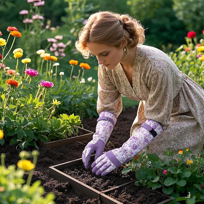 Trifabricy Gardening Gloves for Women, Leather Long Garden Gloves with Grip, Thorn-Proof Puncture-Resistant Work Gloves