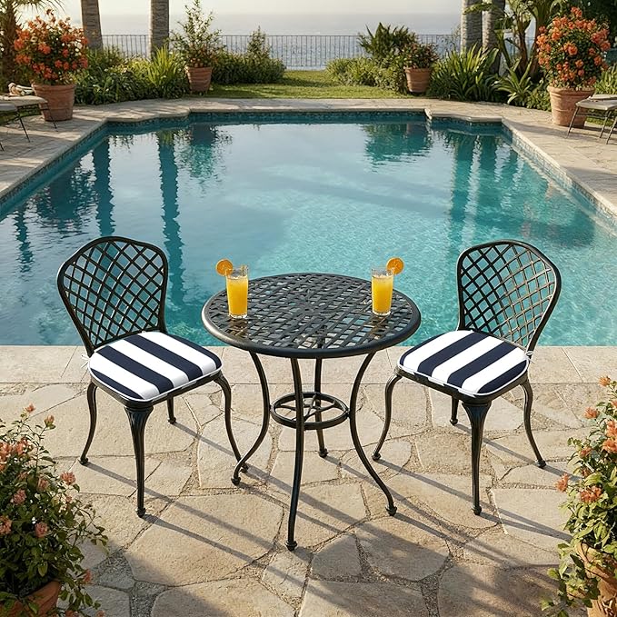 DYTXIII Set of 2 Outdoor Chair Cushions with Ties,Water Repellent Patio Chair Pads 17"x 16" for Outdoor Furniture,Round Corner Seat Cushions for Garden Yard Kitchen Cabana Navy