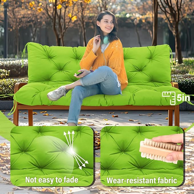 Premium 5" Thick Waterproof Porch Swing Cushions Sturdy Durable 3 Seat Replacement Outdoor Swing Cushions with Backrest&Ties Bench Cushion for Outdoor Furniture Backyard Patio Garden