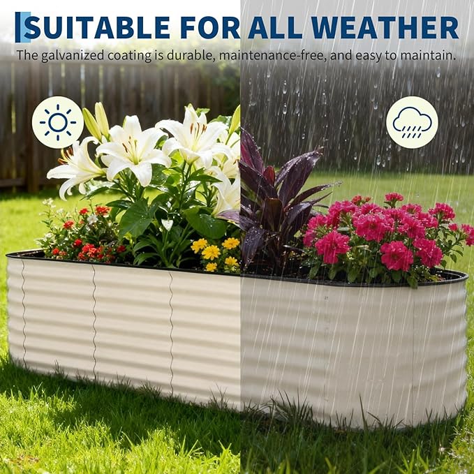2 Pcs Raised Garden Beds Outdoor 8x2x2 ft - Galvanized Steel Planter Box for Vegetables, Flowers, Rust-Resistant Garden Box, Easy Assembly Raised Beds, Durable Planters for Outdoor Plants, Beige