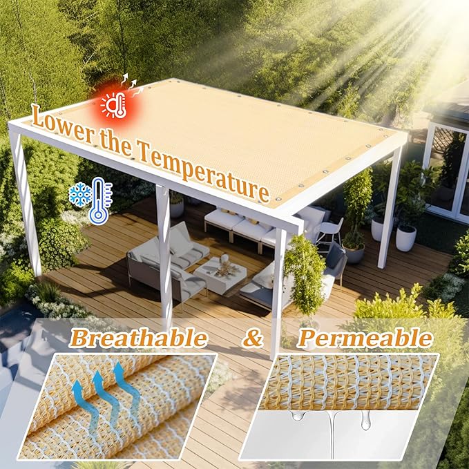 Shade&Beyond Customized Size 90% Sun Shade Cloth with Grommets, 5' X 8' Pergola Shade Cover Canopy, Mesh Tarp Sun Screens for Patio, Outdoor, Garden, Backyard GN01, Wheat