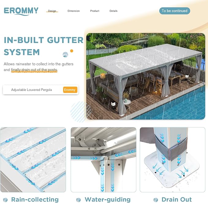 EROMMY Louvered Pergola 12x20, Outdoor Aluminum Pergola with Adjustable Rainproof Roof for Garden, Patio, Deck, Waterproof Curtains and Netting Included, White
