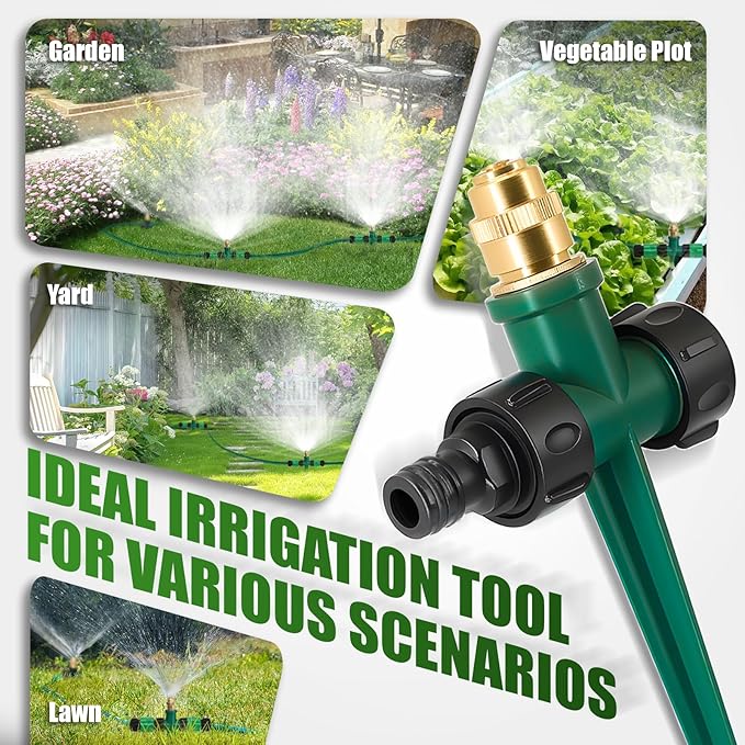 Joyhalo 4 Pack Flexible Sprinkler System with Spike Base, Above Ground Sprinkler System kit, Multi-Adjustable Irrigation Sprinkler Set for Yard, Lawn, 32.5FT Garden Hose Included