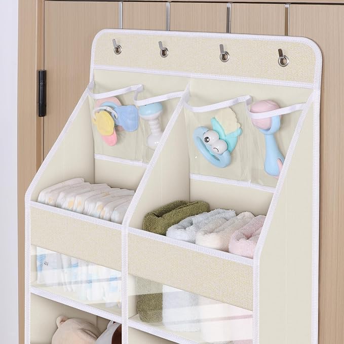 Univivi Upgraded Over Door Organizer for Baby Stuff, Beige Pattern, 6-Shelf