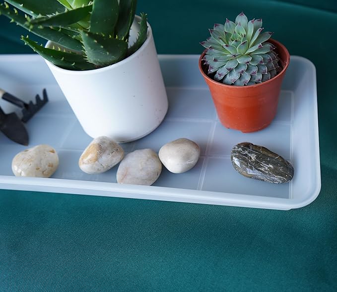VUWEZ 2 Pack of Plastic Plant Tray Saucer Rectangular 24 inch, Plant Trays Saucers for Indoors Outdoor, Plant Water Drip Tray for Flower Pot Planter, Windowsill Plant Tray (8 X 24'', Clear)