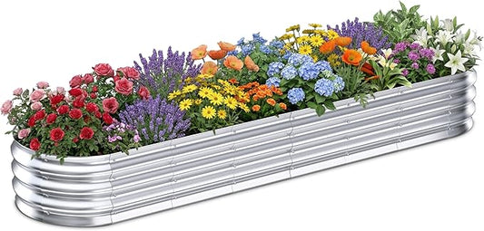 Galvanized Raised Garden Bed Outdoor, 8x2x1ft Metal Heavy Duty Planter Boxes for Gardening, Easy Assemble Small Oval Plant Container Kit for Vegetables, Flowers, Fruits, Silver, 1 Pack