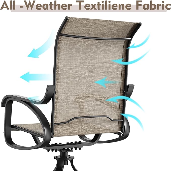 Patio Swivel Chairs Set of 6, All Weather Outdoor Rocking Chair with Textilene Breathable Back, Metal Frame, Patio Dining Chair for Backyard, Garde, Porch and Deck (6, Dark Brown)