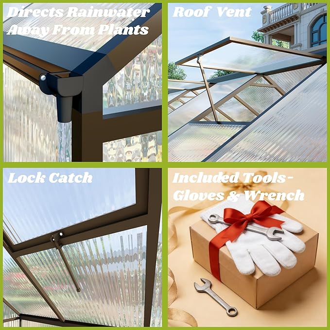 8x8 FT Greenhouses for Outdoors, Polycarbonate Greenhouse with PC Panels, Greenhouses for Outdoors for Yard, Garden, Hobby, Dark Gray