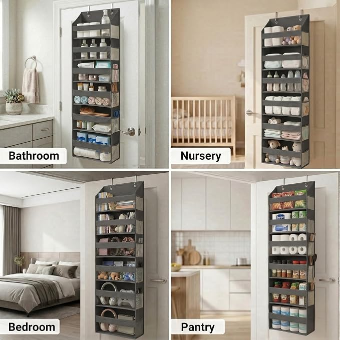 HOMELUX THEORY Over the Door Organizer, 6-Tier, 100D Fabric, Dark Gray 1pc | Over the door shoe organizer, 50 lbs capacity, 12 side mesh pockets, 100D extra thick fabric, Closet & entryway storage