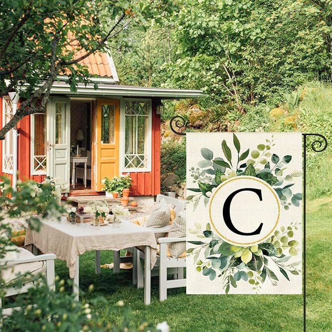 AVOIN colorlife Monogram Letter C Floral Garden Flag 12x18 Inch Double Sided Outside, Family Last Name Initial Yard Outdoor Decoration