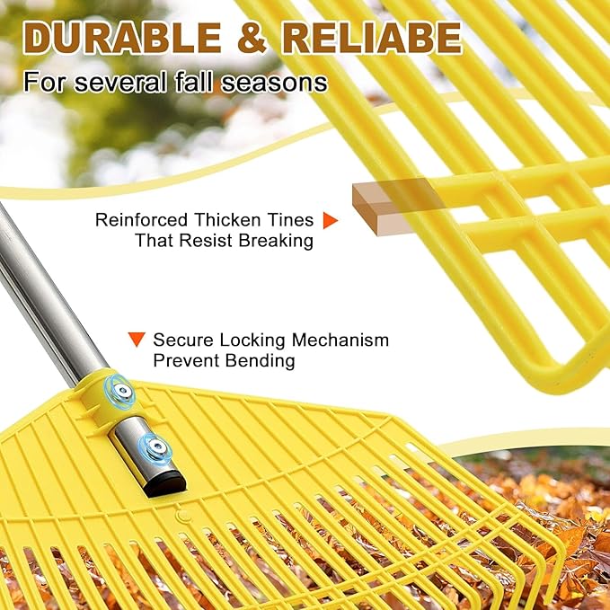 Garden Rake for Leaves - Extra Wide 16.5" Leaf Rake,Lightweight Long Handle for Women Seniors Kids Effortless Clean-Up,23 Non-Clog Flexible Tines for Lawn-Friendly,80” Adjustable Yard Plastic Rakes
