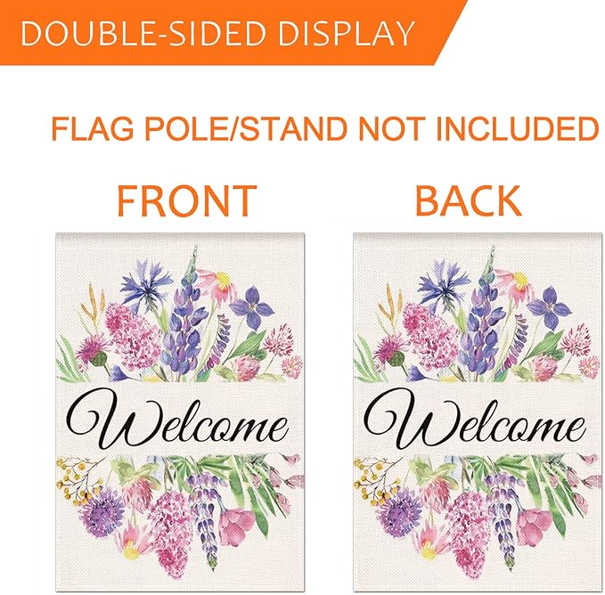 Summer Decor House Flag 28x40 Inches, Watercolor Flower Floral Leaves Welcome Flag Vertical Double Sided, Farmhouse Outdoor Spring Summer Decoration Large Flag for Yard Lawn Home Decor (Pink