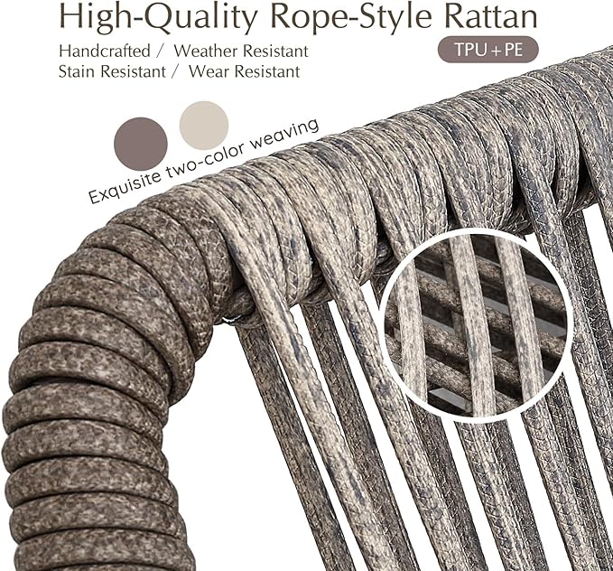 Aluminum Outdoor Patio Dining Chairs - Imitation Rope Vine Chair Ergonomic Backrest Design Detachable Seat Cushion Soft and Breathable Garden Porch Light Brown Set of 2