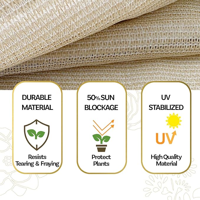 Alion Home HDPE 50% Sun Block Garden Netting Mesh - Beige (6' x 20', Beige)