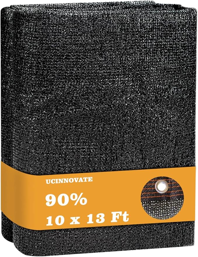 UCINNOVATE Sun Shade Net 90% Sunblock Shade Cloth, 10x13 FT Durable Plant Mesh Shade Fabric UV Resistant Shade Screen with Grommets for Greenhouse Patio Lawn Garden Parking Yard Barn or Dog Kennel