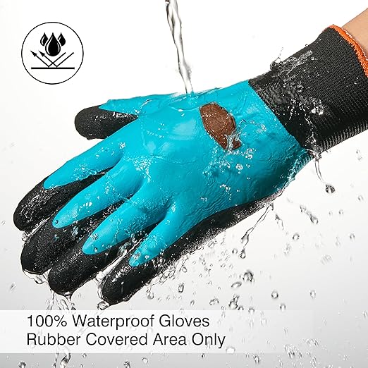 COOLJOB Waterproof Winter Freezer Gloves for Working Gardening Fishing Construction Worker, Double Coated Rubber for Warehouse Cold Refrigeration House, 1 Pair X-Large Blue