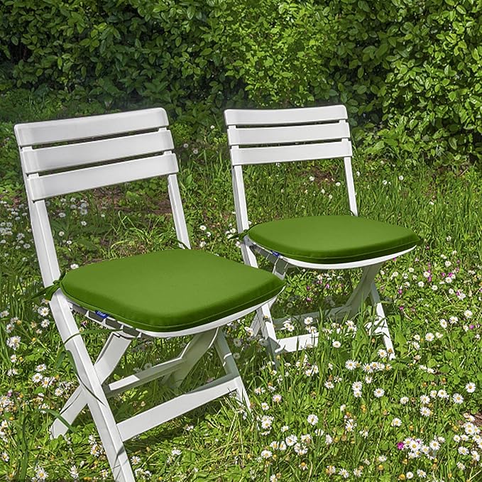 SleepMan Outdoor 17"x16" Chair Cushions with Ties Set of 4, Water Resistant All Weather U-Shape Seat Pads for Patio Garden Furniture Indoor Fade Resistant Patio Cushions (Grass Green)