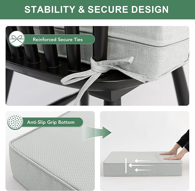 Summsun Patio Cushions for Outdoor Furniture, Faux Linen Water Resistant Backrest and Deep Seat Cushion Set with Non-Slip Bottom, Ties, Removable Cover, 24 x 24 Inch, Light Grey, Set of 2