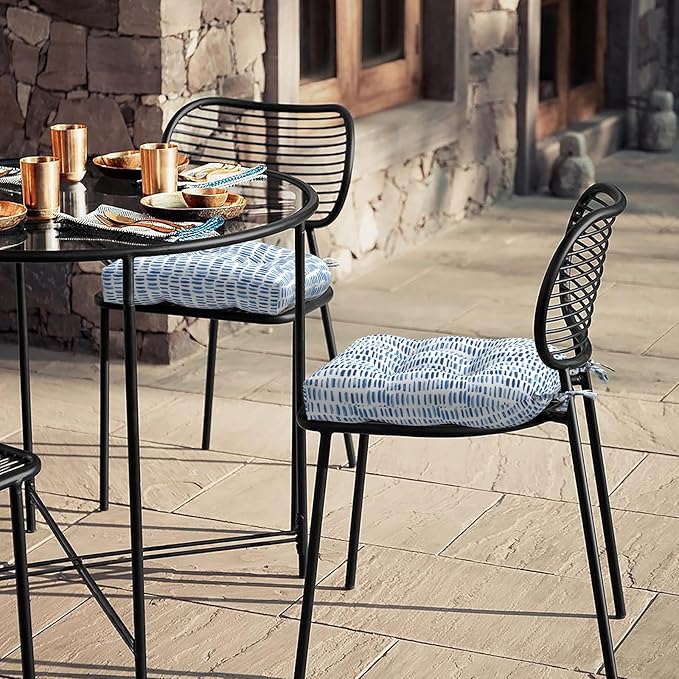 LVTXIII Outdoor Seat Cushions Seasonal Tufted Chair Cushions, Patio Chair Pads for Dining Chairs, Office Armchairs and Garden Furniture Decoration (Round Back, 19”x19”x4”, Blue Pebble, 2 Pack)