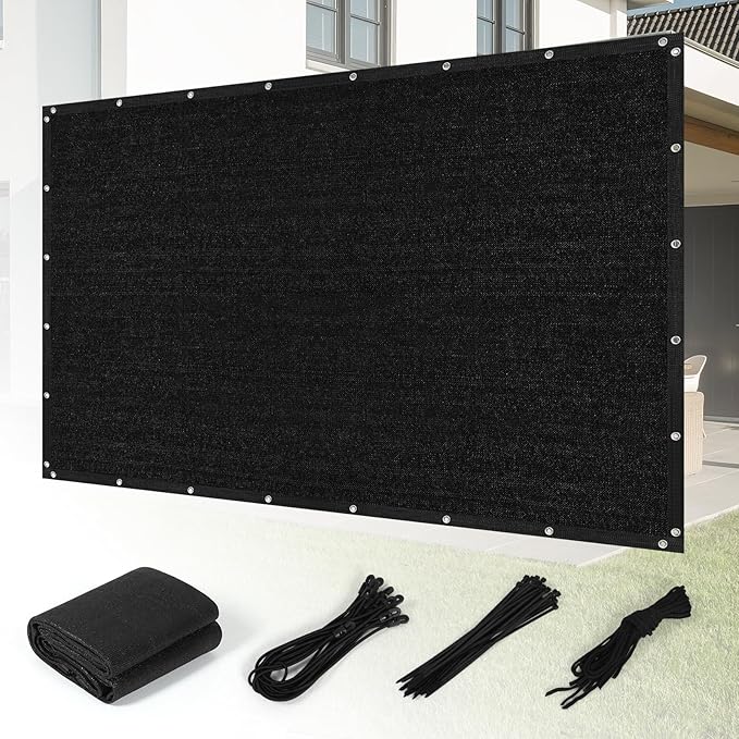 SEEYE 90% Sun Shade Cloth, 6 x 10 FT Durable Privacy Screen Shade Cover, Pergola Shade Cover with Grommets, UV Block Mesh Tarp for Plant Cover, Greenhouse, Patio, Chicken Coop, Balcony, Black