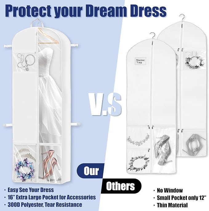 Simple Houseware 70" Long, 8" Depth Wedding Dress Garment Bag with Pockets