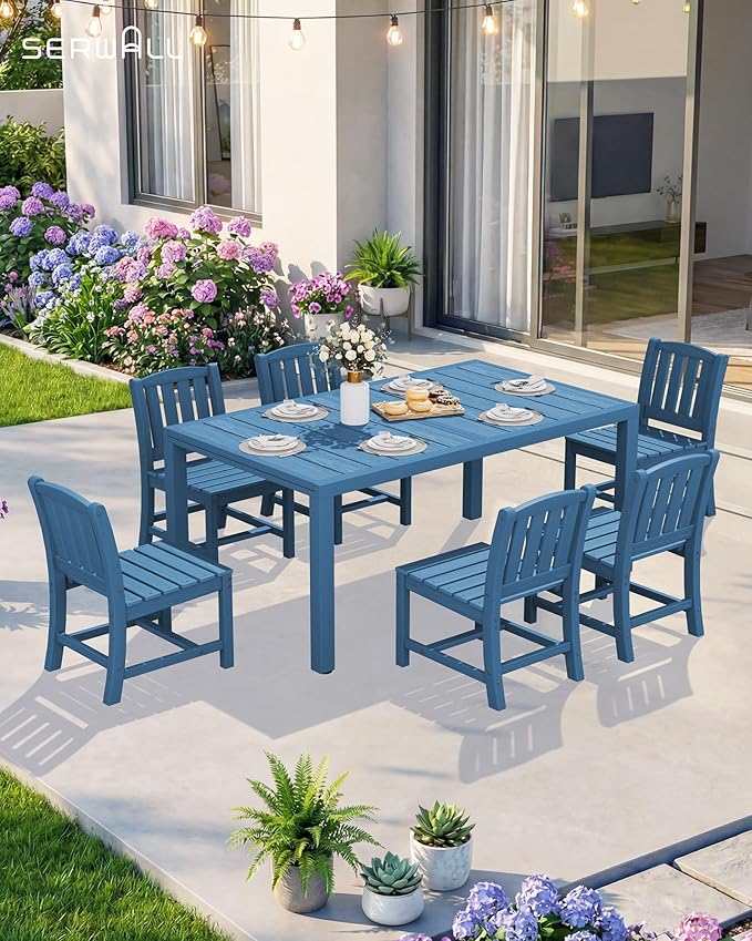SERWALL Outdoor Dining Chairs Set of 2, All-Weather HDPE Patio Armless Chairs, Blue