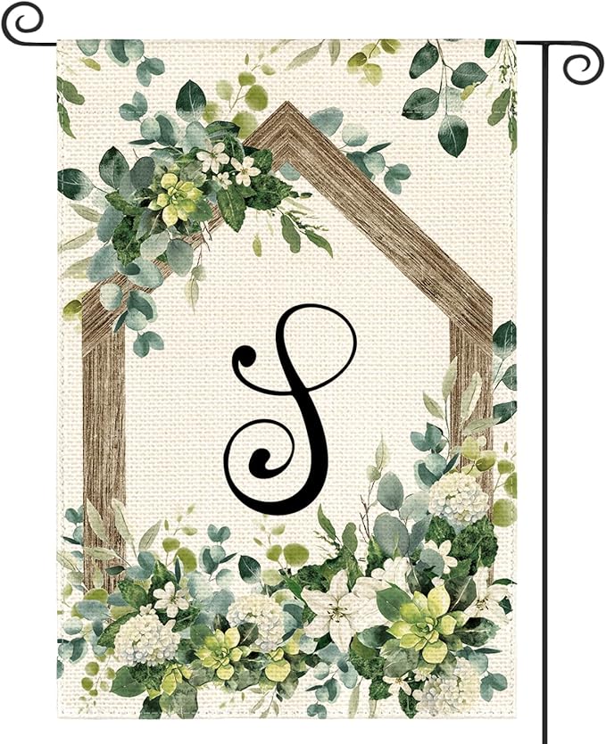 AVOIN colorlife Initial Letter S Monogram Garden Flag 12x18 Inch Double Sided Outside, Spring Floral Family Last Name Yard Decoration