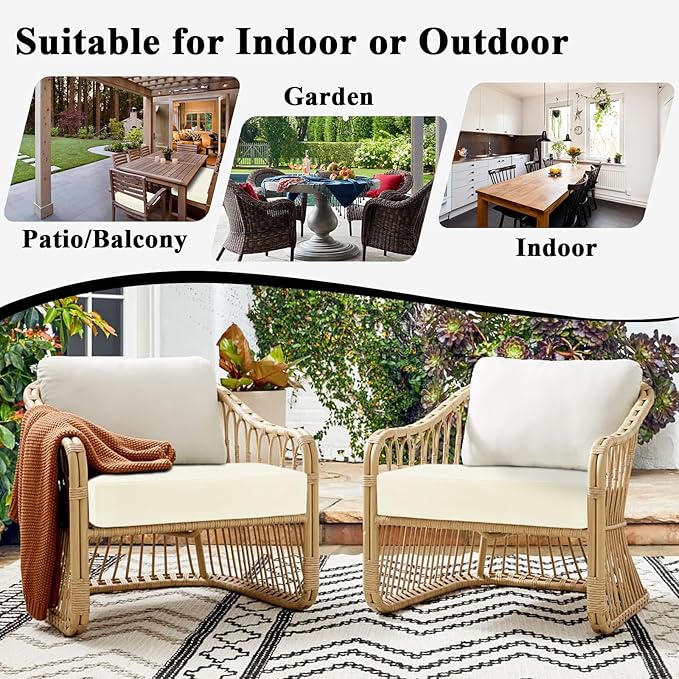Topotdor Outdoor Chair Cushions for Patio Furniture,Waterproof Patio Chair Cushions Set of 2,Indoor/Outdoor Round Corner Chair Seat Cushion with Ties,18"x18"x3" Cream