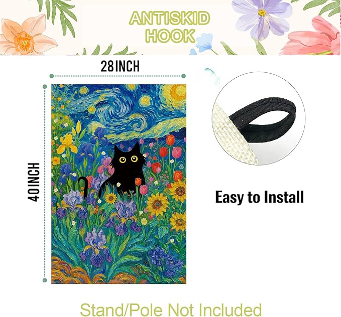 Baccessor Spring Summer Black Cat House Flag Double Sided 28x40 Inch Burlap,Starry Night Sunflowers Welcome Large Garden Flag Porch Patio Yard Seasonal Farmhouse Outside Outdoor Decor