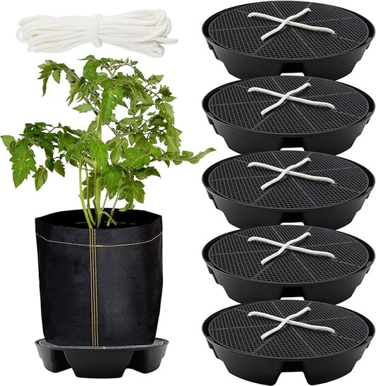 5-Pack 12" Self Watering Pots for Indoor Plants, Plastic Plant Saucer, Bottom Plant Water Catcher Tray, Indoor/Outdoor Greenhouse Garden Auto-Irrigation System for 5 Gallon Fabric Grow Bag