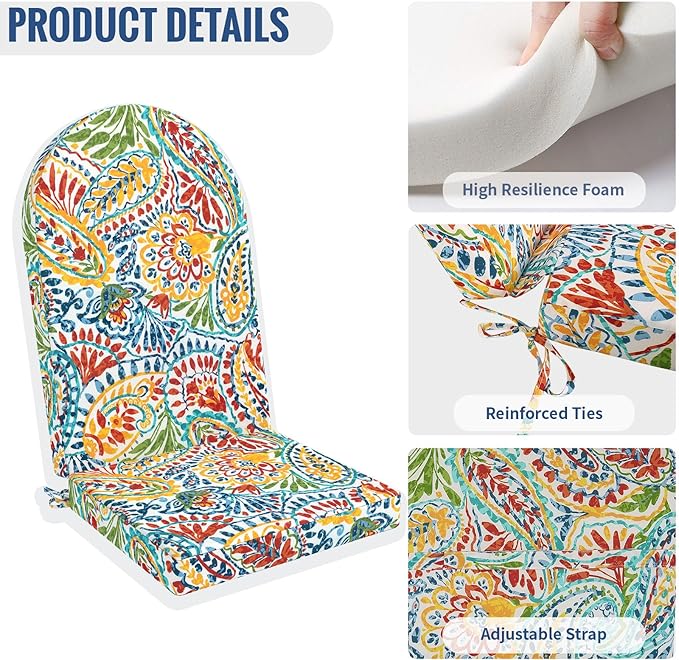Outdoor Foam Adirondack Cushion, Water Repellent Foam Cushion for Adirondack Chairs Patio Furniture, 44 x 19 Inch, Paisley Multi