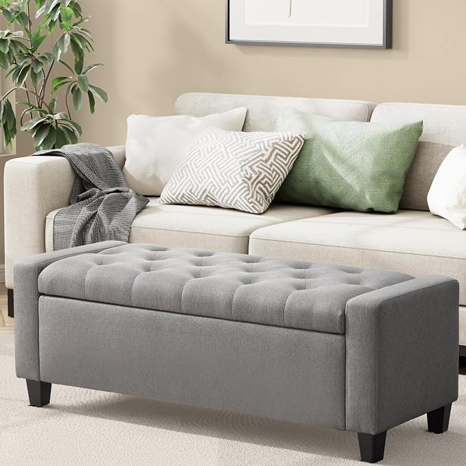 Zihanhome Ottoman with Storage, 48.8" Fabric Storage Ottoman Bench