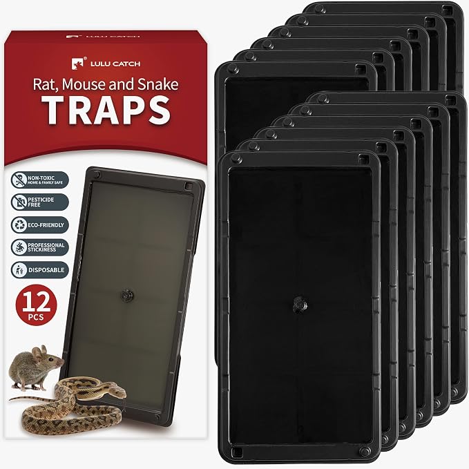 LULUCATCH Sticky Mouse Trap, 12 Pack Large Glue Traps, Pre-Baited Heavy Duty Non-Toxic Bulk Glue Boards Mouse Traps Indoor for Mice, Snakes, Rat, Insects, Cockroaches & Spiders, Pet Safe Easy to Use