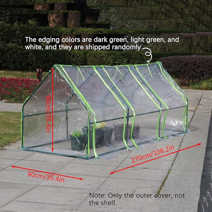 DULRLLY Outdoor Transparent PVC Hot House Cover, 106W X 35D X 35H Portable Tunnel Greenhouse, UV Protected Garden Green House for Herb Flower Vegetable Growing (NO Iron Frame)