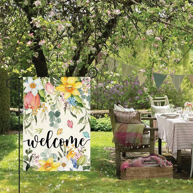 AVOIN colorlife Spring Flowers Garden Flag 12 x 18 Inch Double Sided, Seasonal Welcome Yard Outdoor Flag