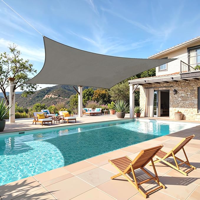 TasticTotes Rectangle Sun Shade Sail - 8' x 10', 95% UV Blockage, HDPE Sunshades for Outdoor Patio, Yard, Deck, Garden, Lawn, Permeable Awnings for Patio Shade with Reinforced Corners & Ropes (Gray)
